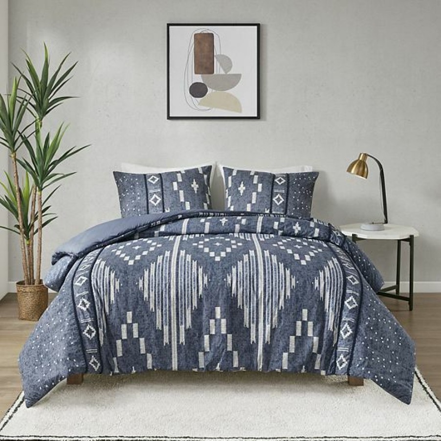 Bed & Bath Ink+Ivy | Ink+Ivy Inari Ikat Print And Braided Trim Cotton 3-Piece Duvet Cover Set With Shams