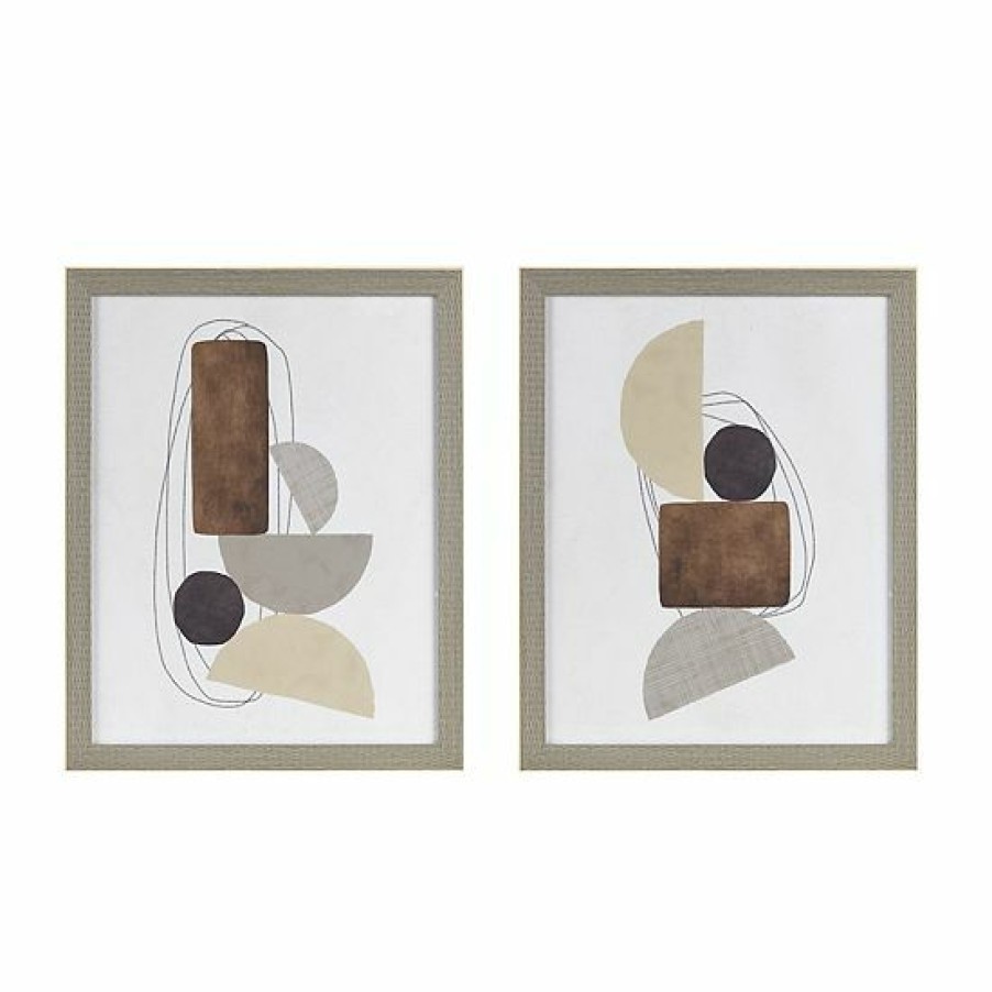 Home Decor Ink+Ivy | Ink+Ivy Cashel Abstract Two Tone Neutral Framed Graphic Wall Art 2-Piece Set