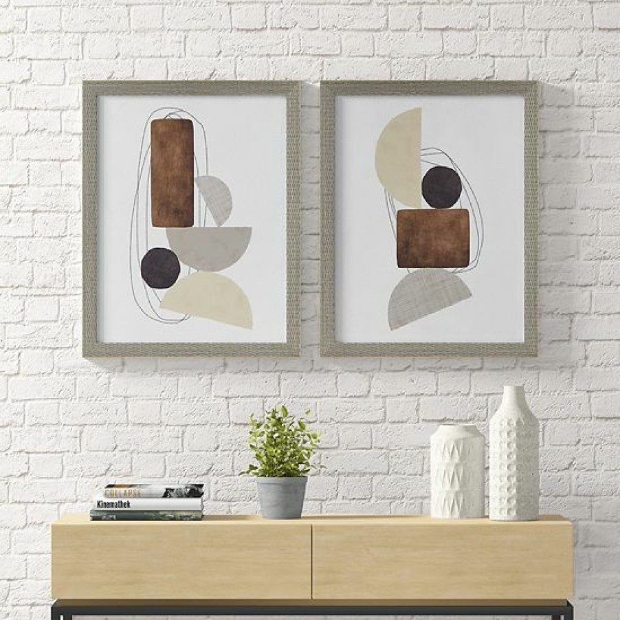 Home Decor Ink+Ivy | Ink+Ivy Cashel Abstract Two Tone Neutral Framed Graphic Wall Art 2-Piece Set