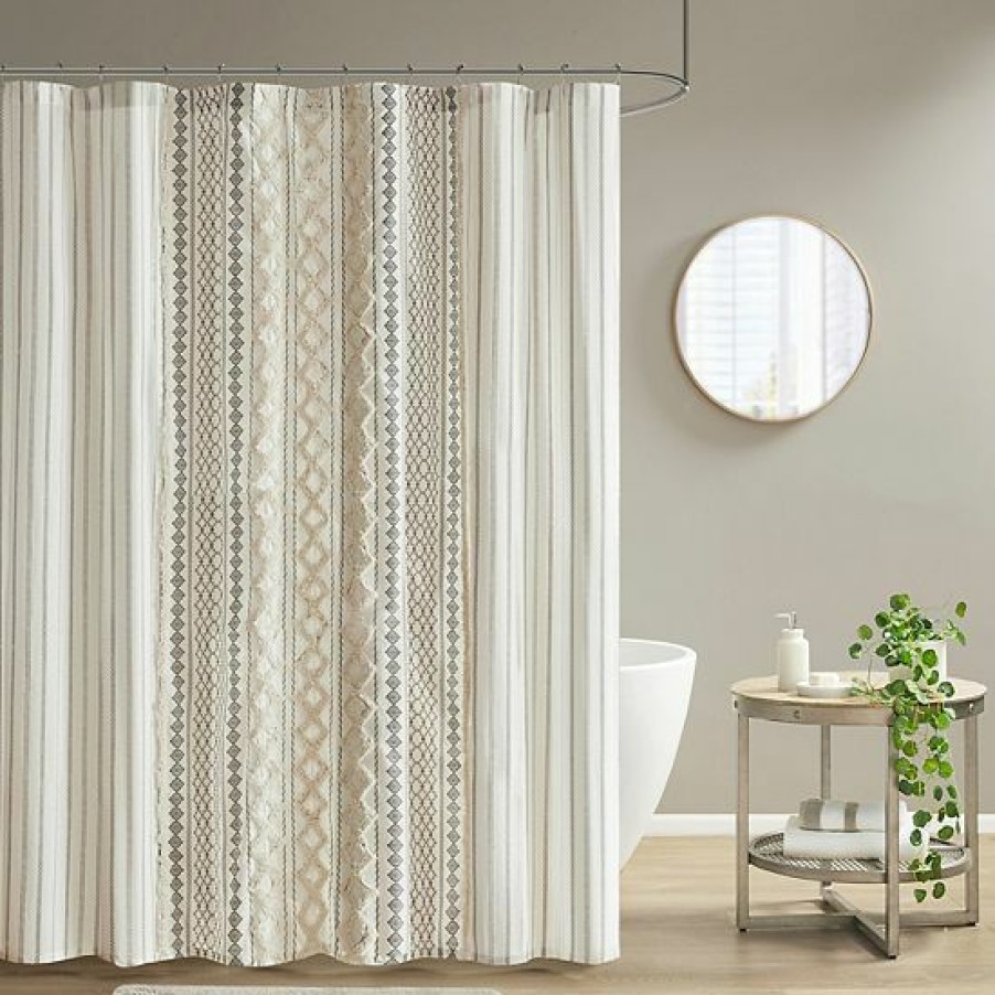 Bed & Bath Ink+Ivy | Ink+Ivy Imani Cotton Printed Tufted Chenille Stripe Shower Curtain